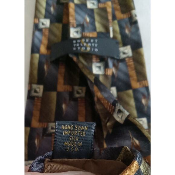 ROBERT TALBOTT Studio Men 100% Silk Necktie Designer Navy Green Gold USA 🇺🇸 - Picture 6 of 6